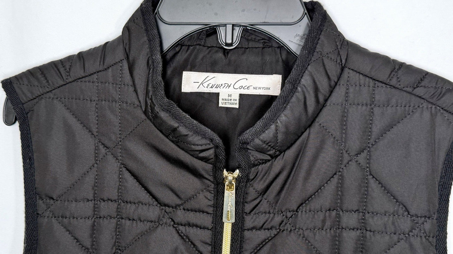 Kenneth Cole NY Quilted Black Down Puff Puffer Vest Medium Excellent See Pics!!!