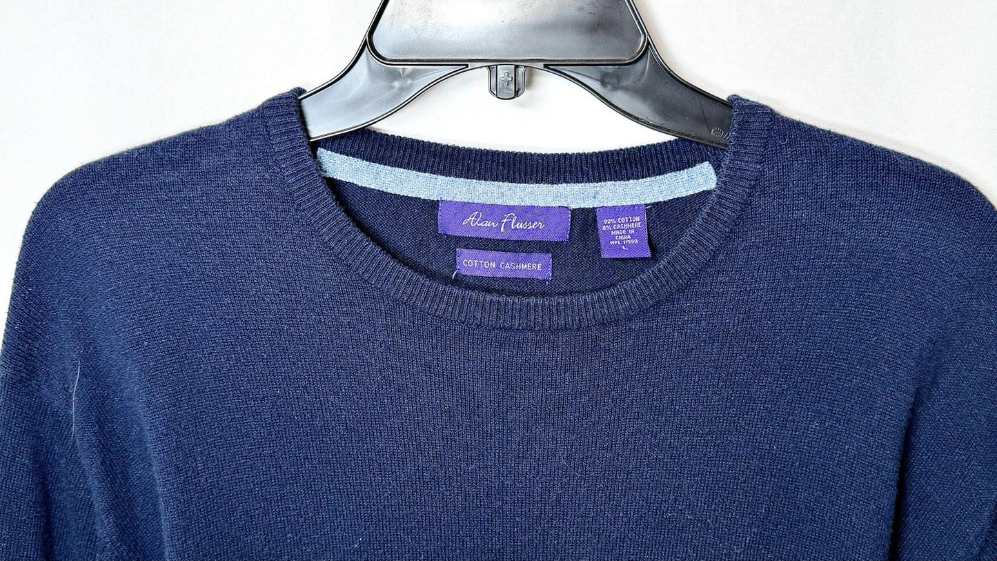 Alan Flusser Men’s Large Pullover Sweater Cotton Cashmere Blue Argyle Crew Neck