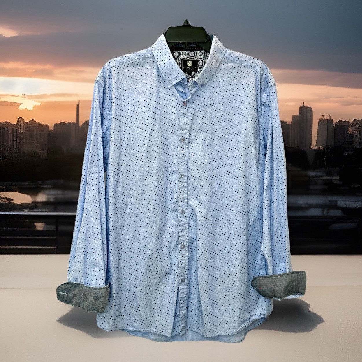 Steel & Jelly London Mens XL Flip Cuff Long Sleeve Button Front Dress Shirt Blue