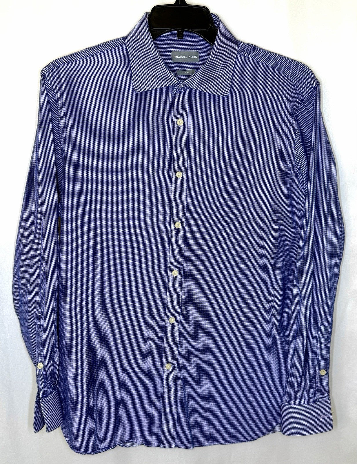 Micha Kors Slim Fit Men's Size XL 17/34 Blue Striped Cotton Casual Dress Shirt