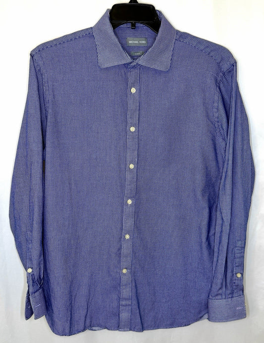 Micha Kors Slim Fit Men's Size XL 17/34 Blue Striped Cotton Casual Dress Shirt