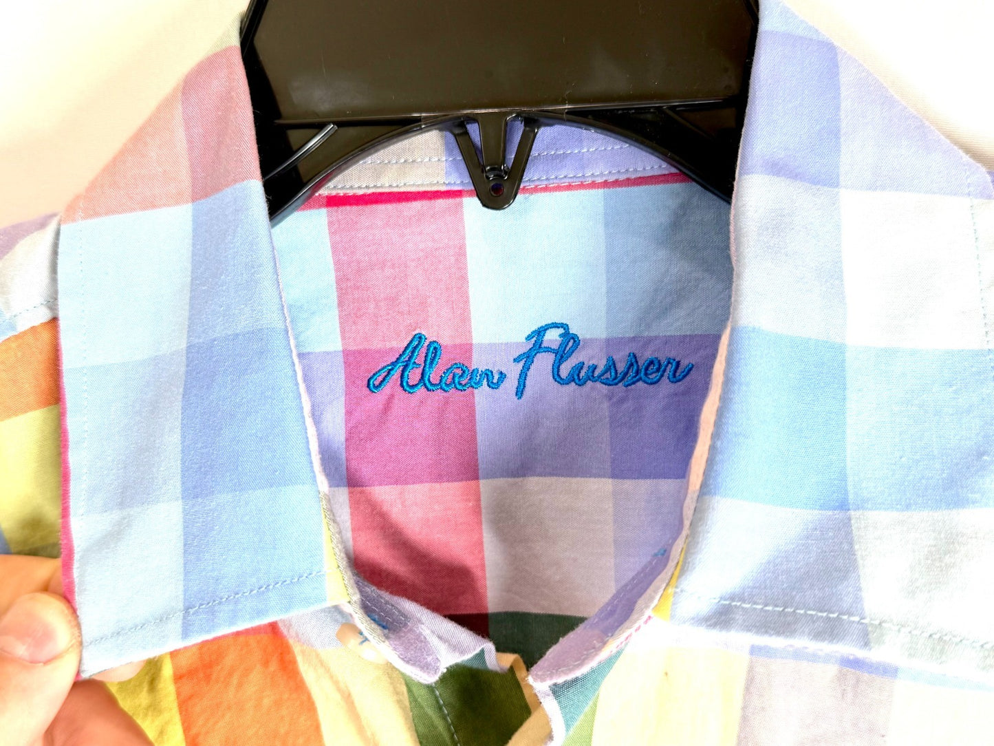 Alan Flusser multi-color rainbow plaid button-down shirt is a size Small