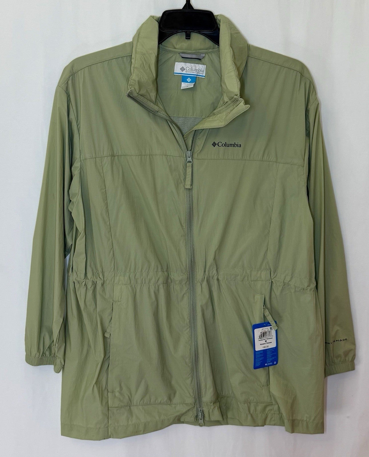 NWT Columbia Women’s Windbreaker Zip-Up Jacket Water Resistant Sage Green Hooded