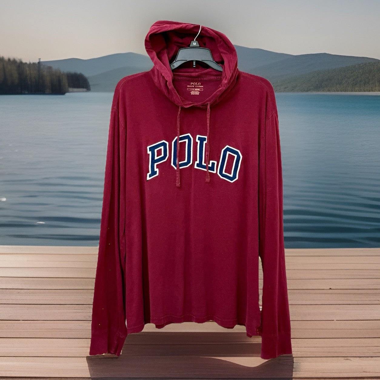 Ralph Lauren Polo Long Sleeve Hoodie Tee - Maroon - Men’s Size Large - SEE PICS!