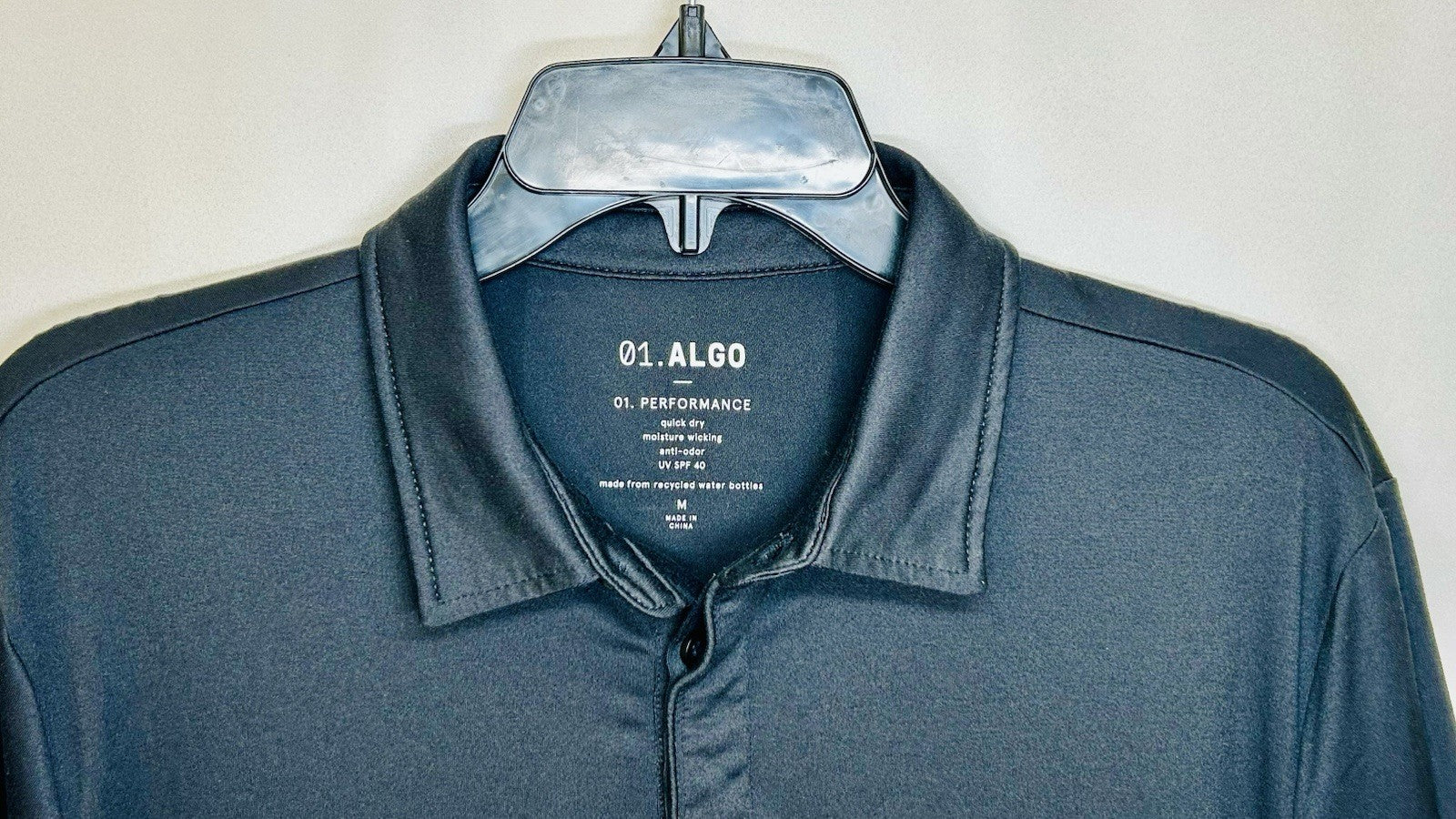 01 Algo Polo Shirt Mens Med Black Golf Rugby Lightweight Stretch Casual Preppy
