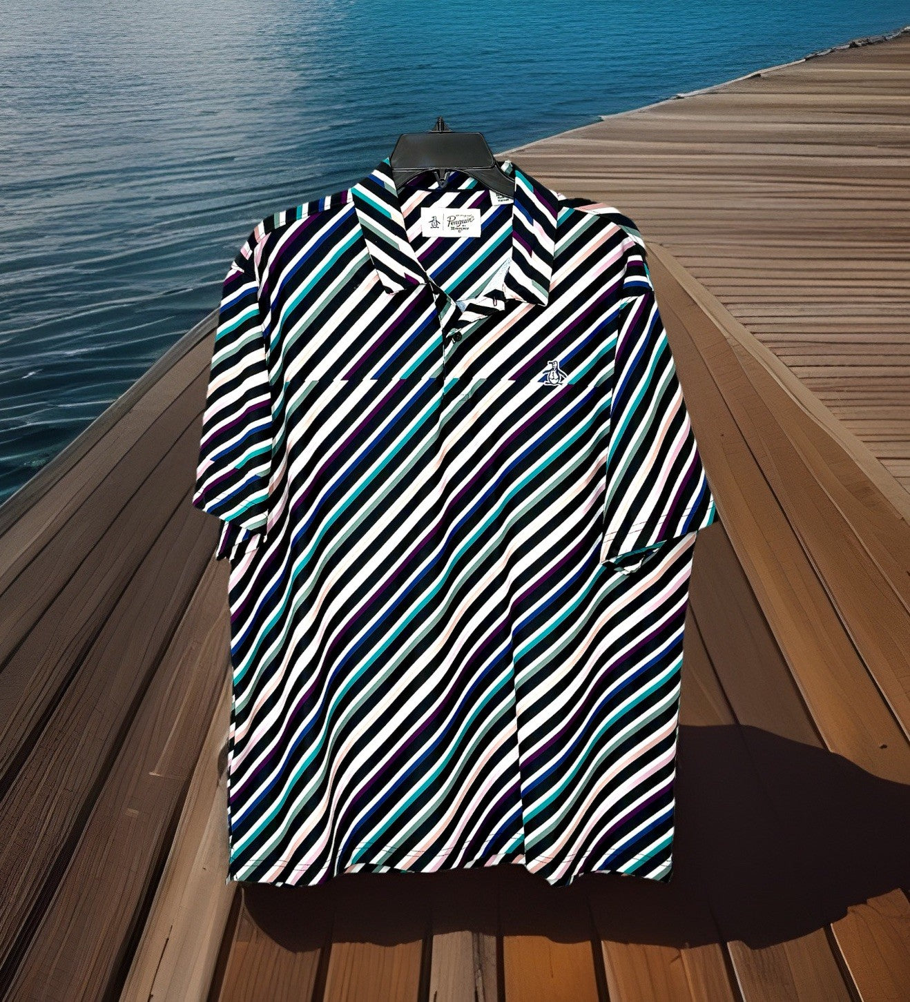 PENGUIN Men's Polo Shirt XL by Munsingwear Performance Stretch Golf Multi Strip