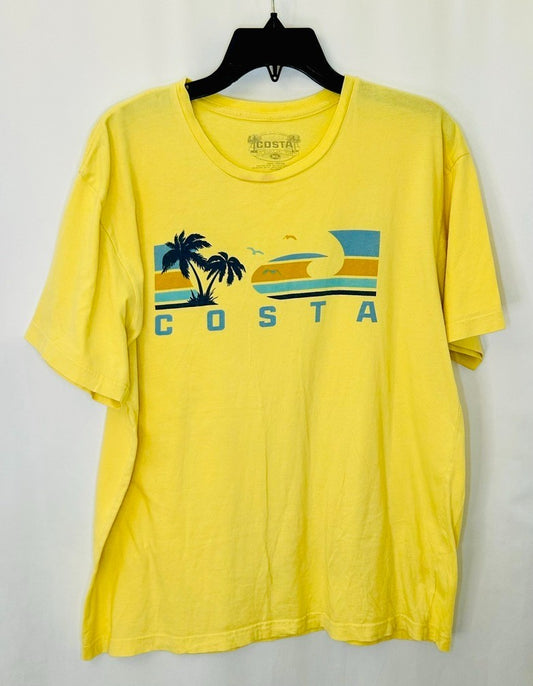Costa Short Sleeve Yellow Cotton Logo T-Shirt Men's XL