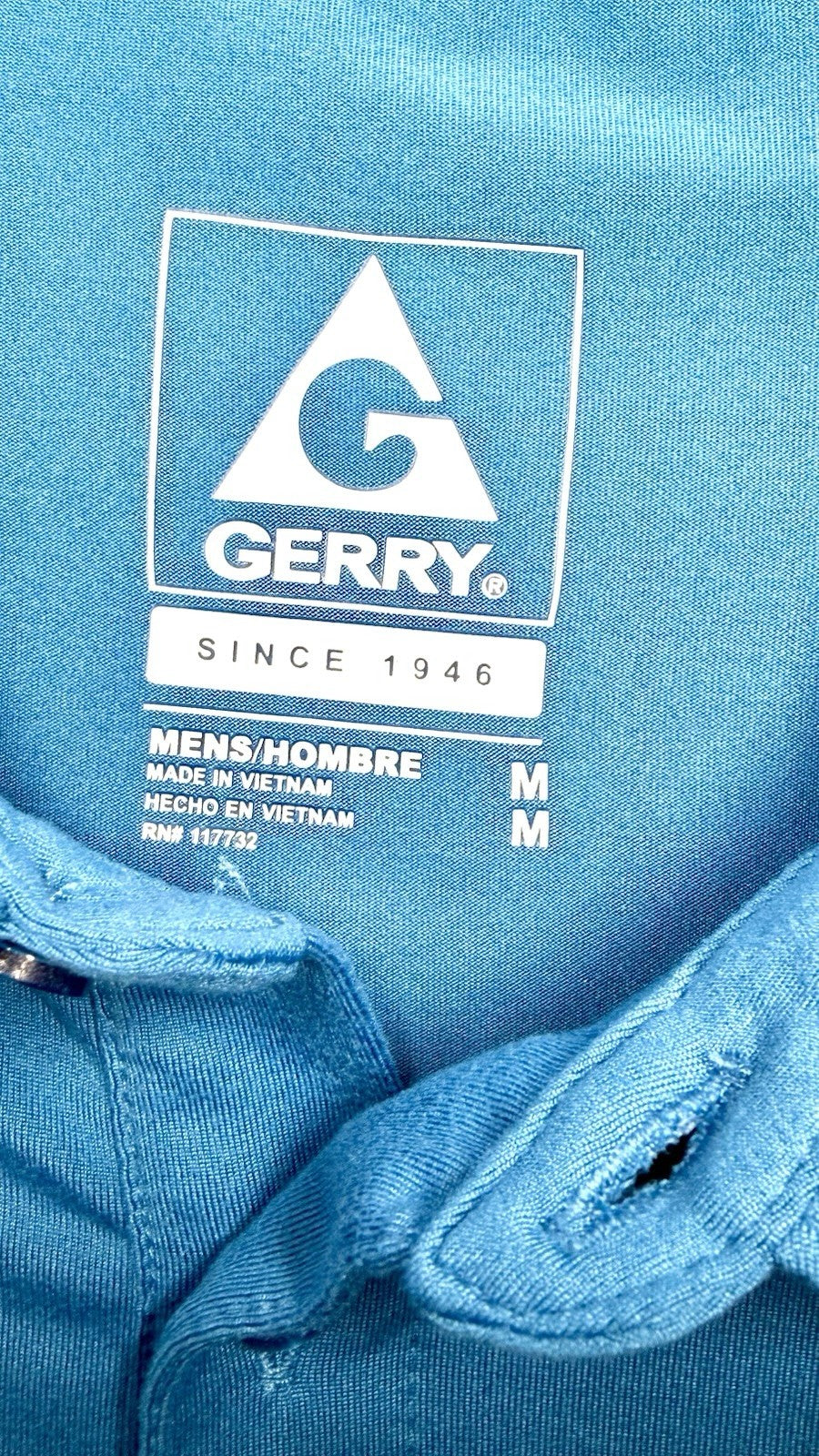 Gerry Men’s Blue Short Sleeve Collared 3 Button Comfort Stretch Polo Shirt s M