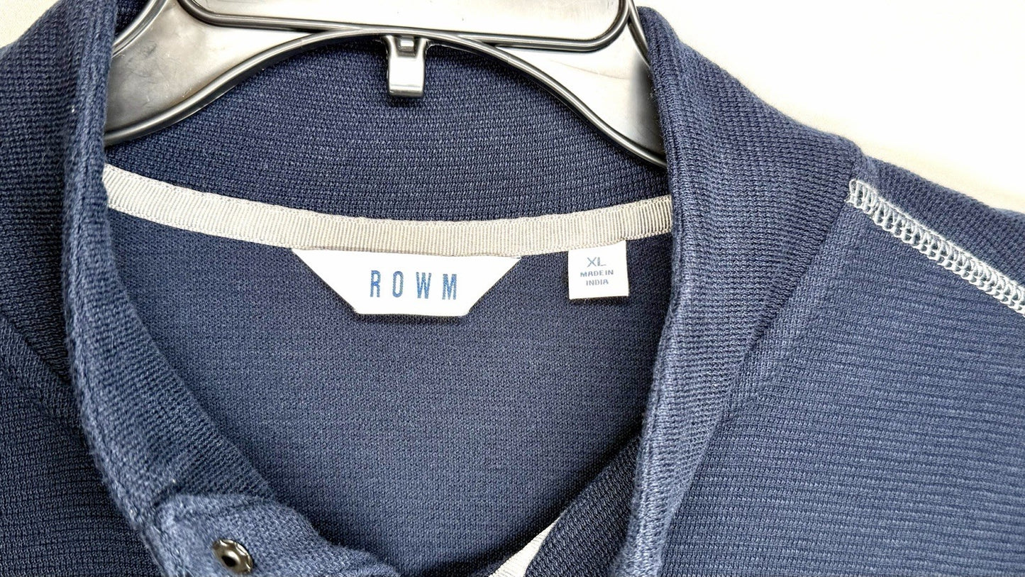 Rowm Men Sweater Pullover  X-Large XL Slub Quarter Snap  100% Cotton Blue