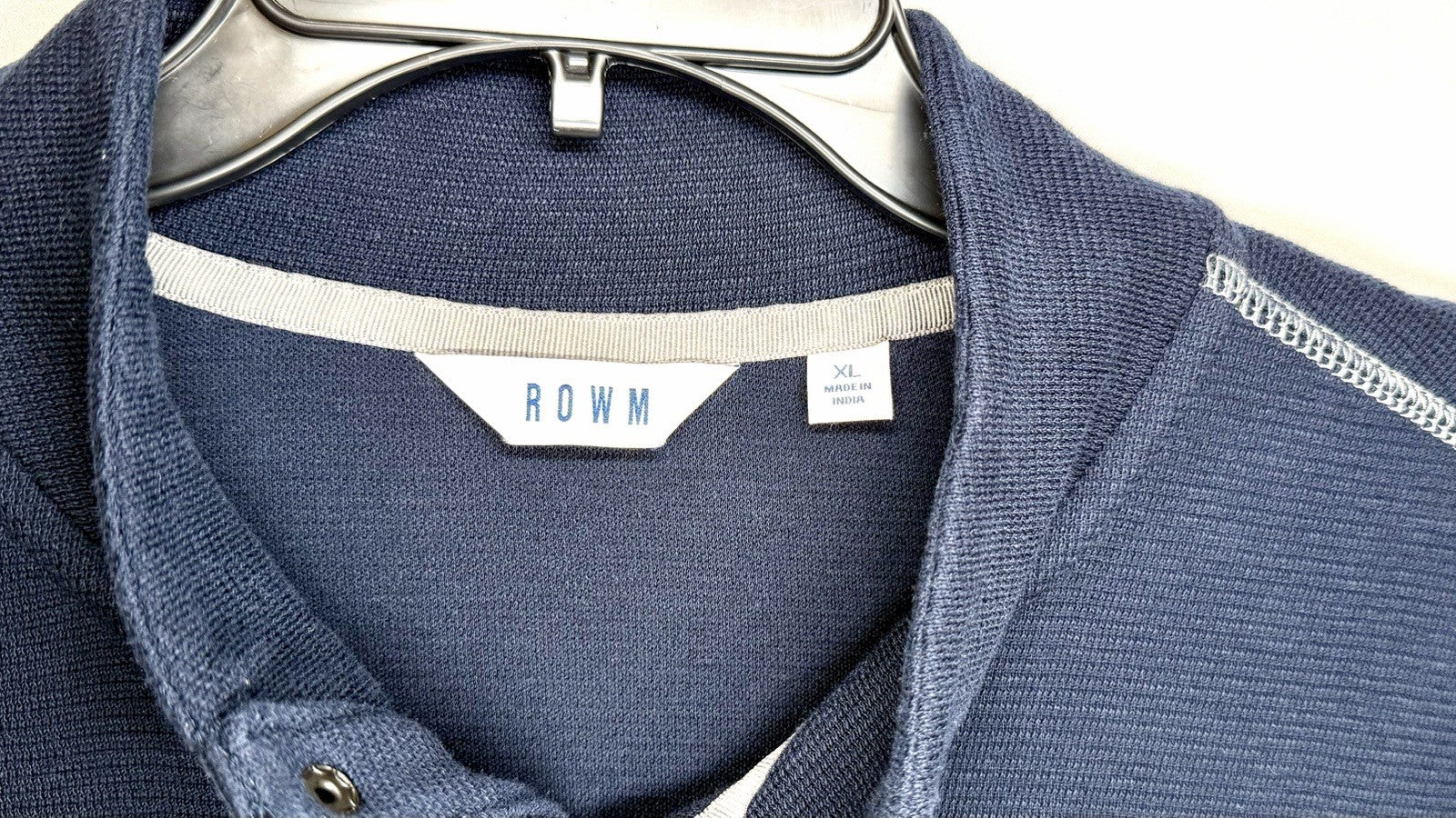 Rowm Men Sweater Pullover  X-Large XL Slub Quarter Snap  100% Cotton Blue