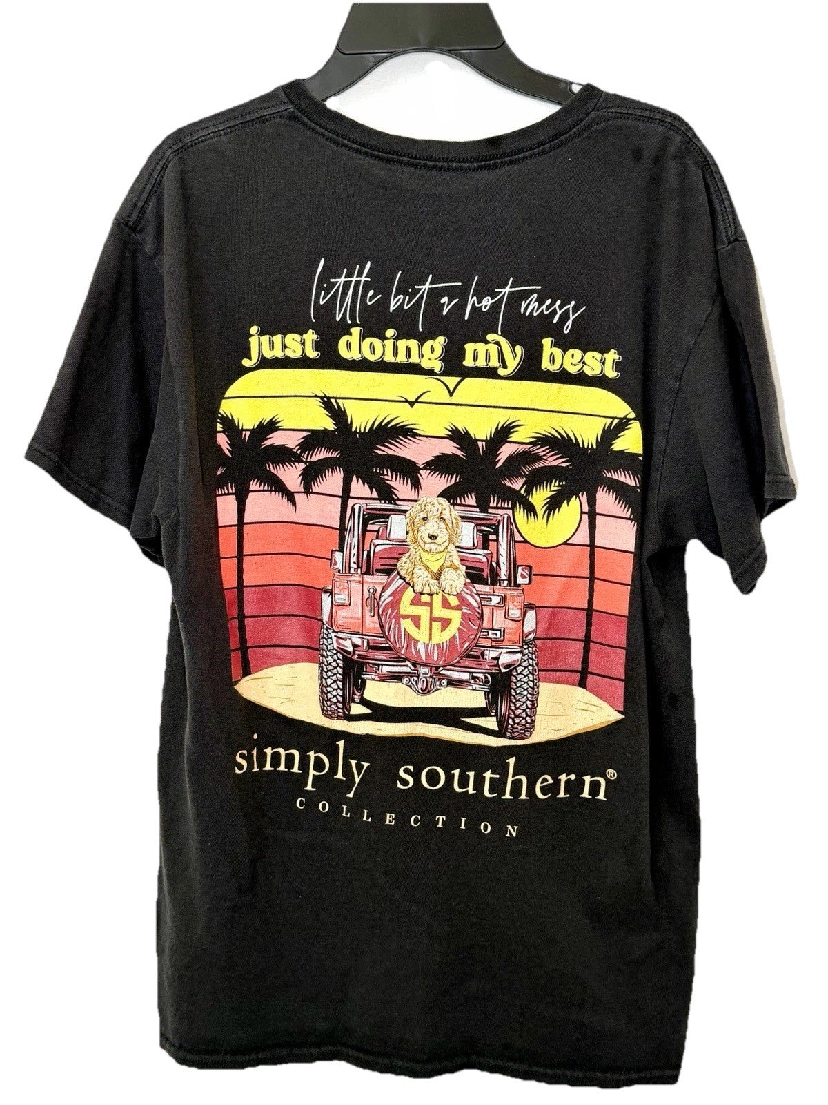 Simply Southern Black Little Bit Hot Mess Small T-Shirt - Pit To Pit Measurement