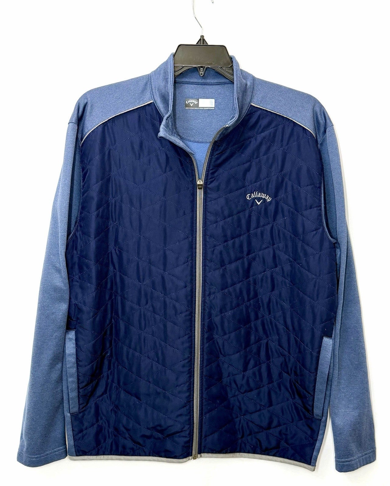 Callaway Mens Golf Jacket Front Quilted Full Zip Long Sleeve, Blue, Sz XL