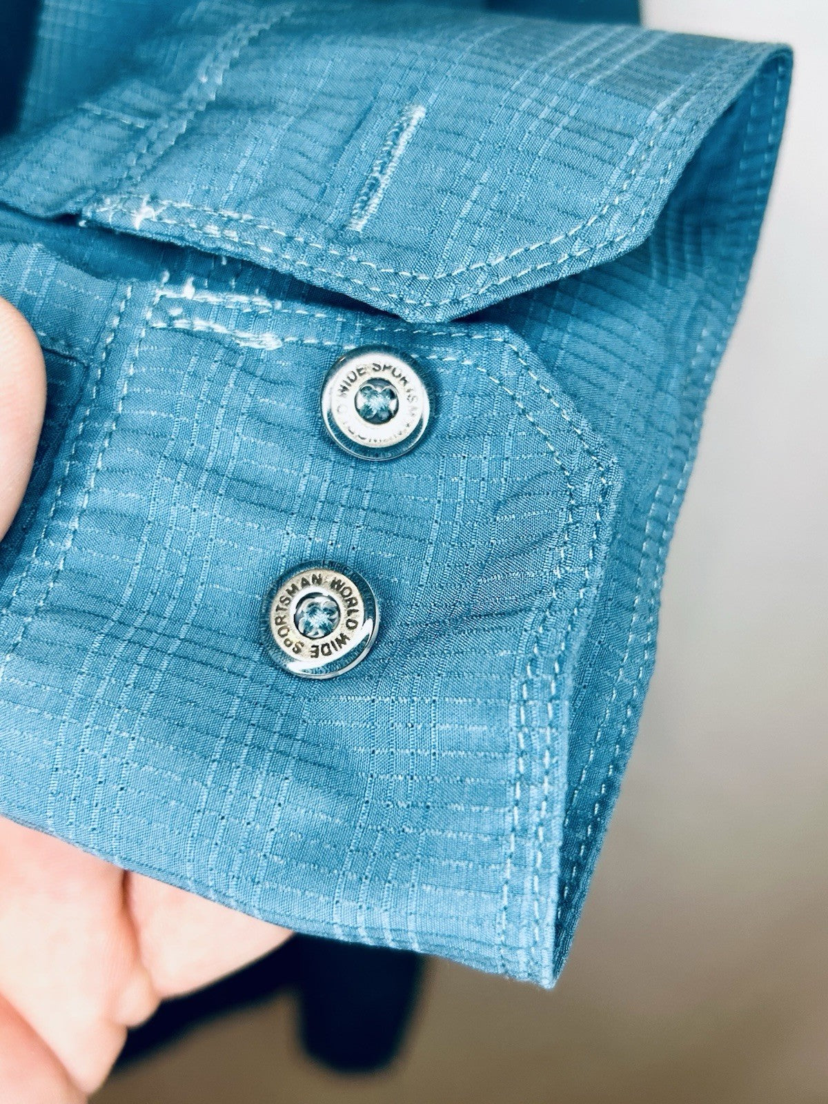 World Wide Sportsman Aqua Blue Long Sleeve Fisherman Button Up Shirt Men’s XL