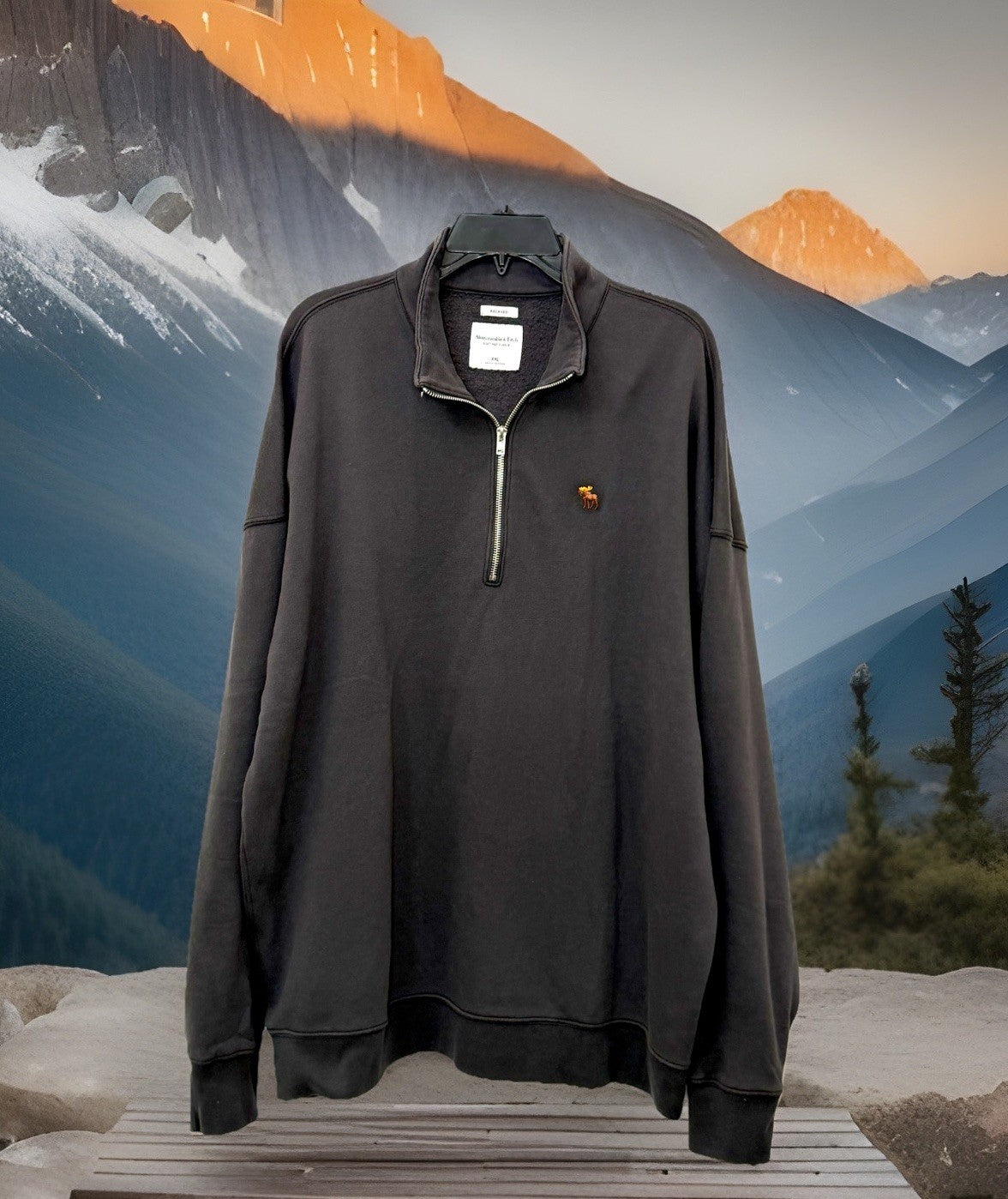 Abercrombie & Fitch Men's XXL Black Essential Half Zip Sweatshirt Moose Logo XL