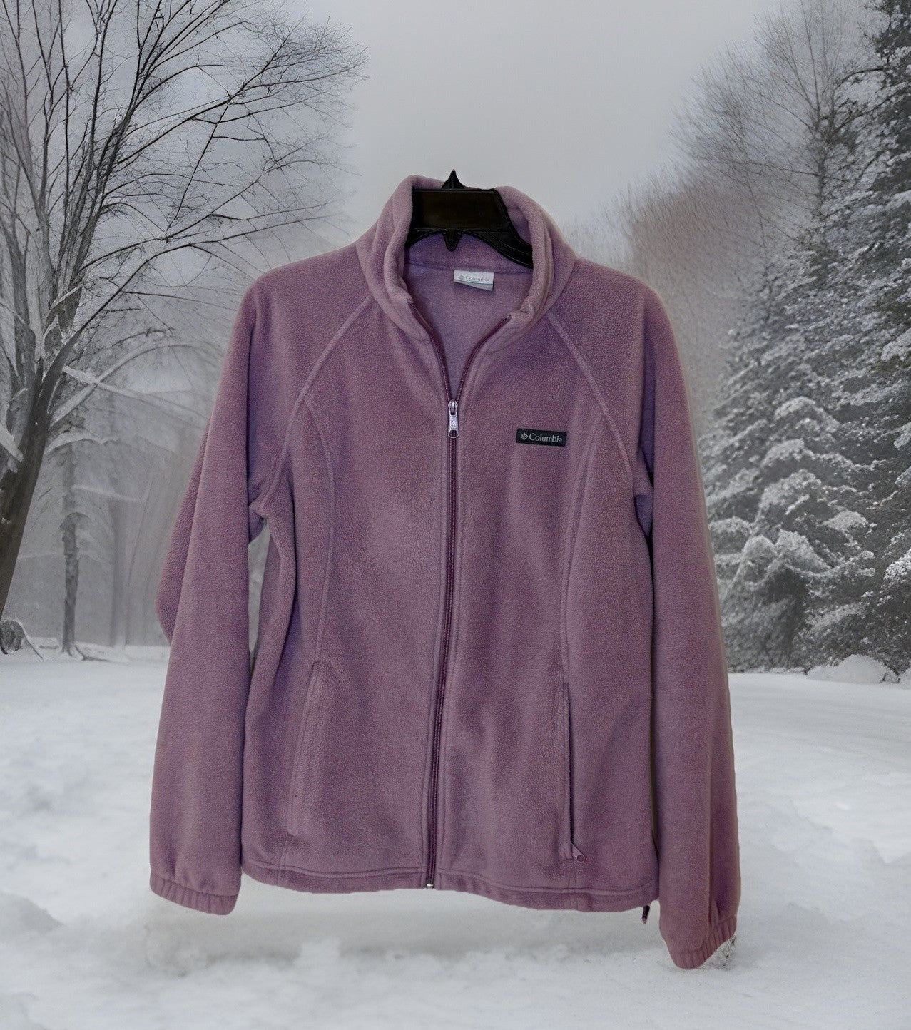 Columbia Women's Gray Polyester Jacket L Full Zip Solid Fleece Pockets Purple