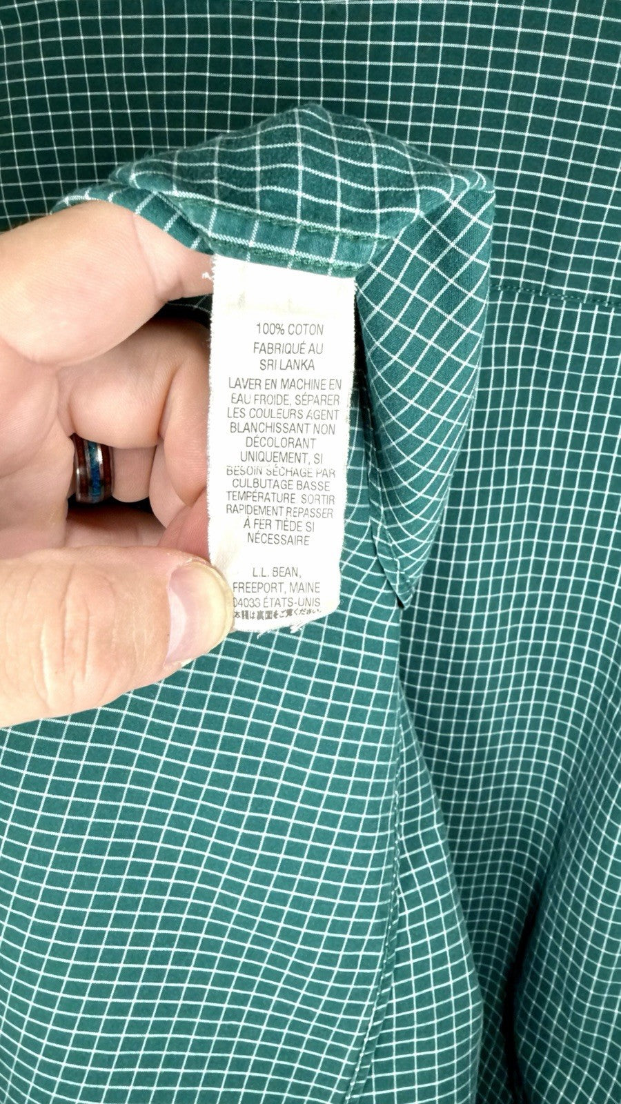 LL Bean Shirt Men XL Green Traditional Fit Windowpane Check Dress
