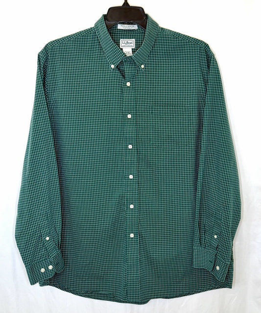 LL Bean Shirt Men XL Green Traditional Fit Windowpane Check Dress