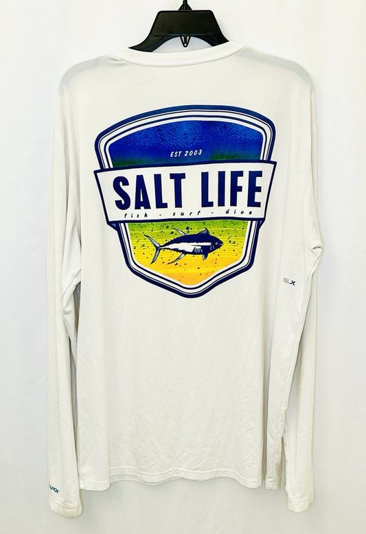 SALT LIFE SLX UVapor LS White Graphic Print Fishing/Outdoor Shirt Size XL