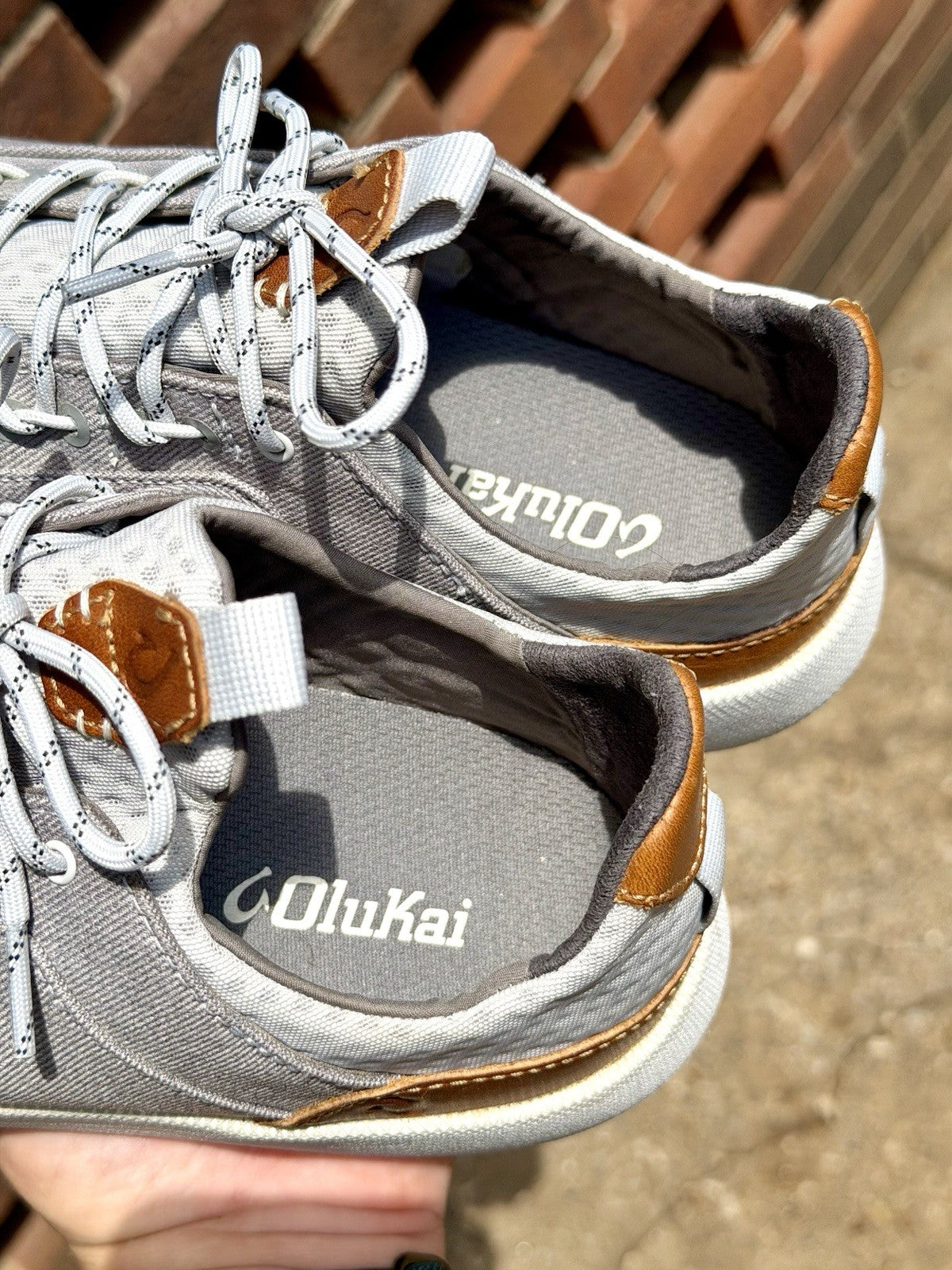 Olukai Nanea Li  Men 8.5 Gray Canvas Comfort Lace Up Sneakers lightweight Summer