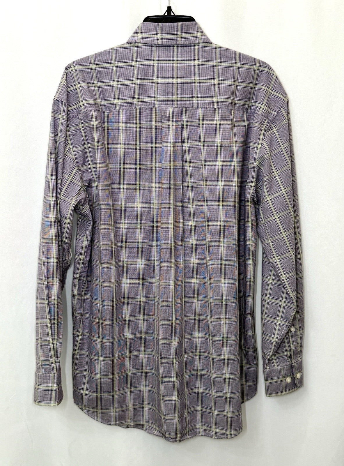 Alan Flusser Men's L Purple Lavender Plaid Check Button Up Long Sleeve Shirt