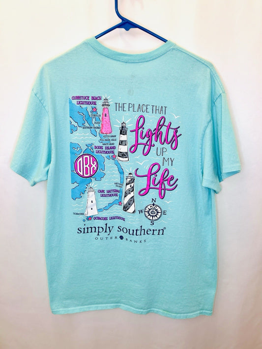 Simply Southern Teal Short Sleeve Outer Banks NC Graphic Tee | Large
