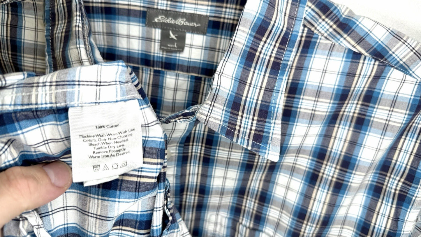 Eddie Bauer Men's Size L Classic Fit Button Down Shirt Long Sleeve Blue Plaid