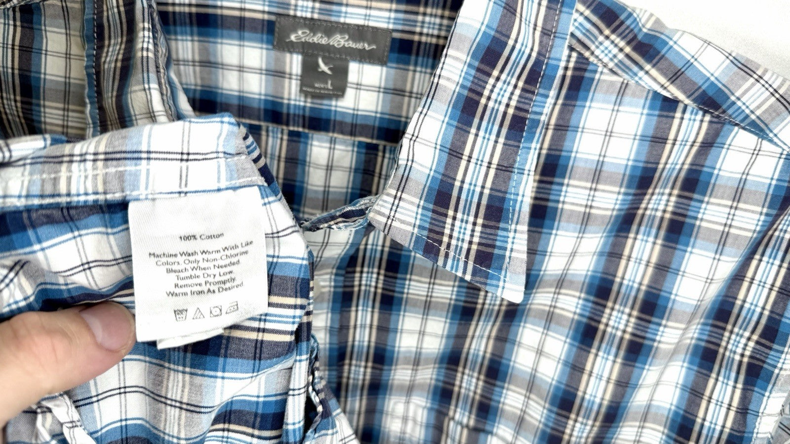 Eddie Bauer Men's Size L Classic Fit Button Down Shirt Long Sleeve Blue Plaid
