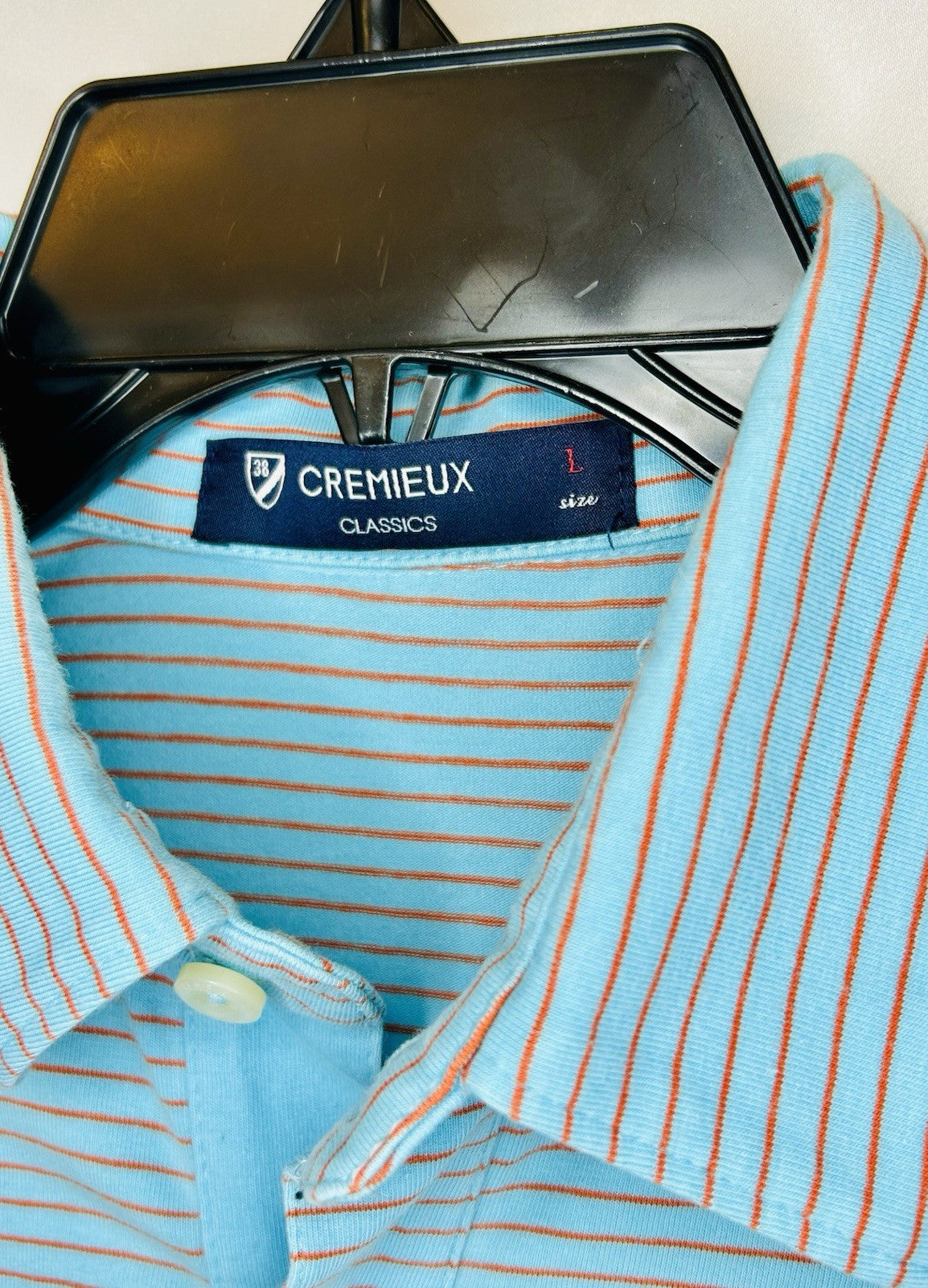 Cremieux Classics Golf Polo Men’s Large Baby Blue/Orange Striped