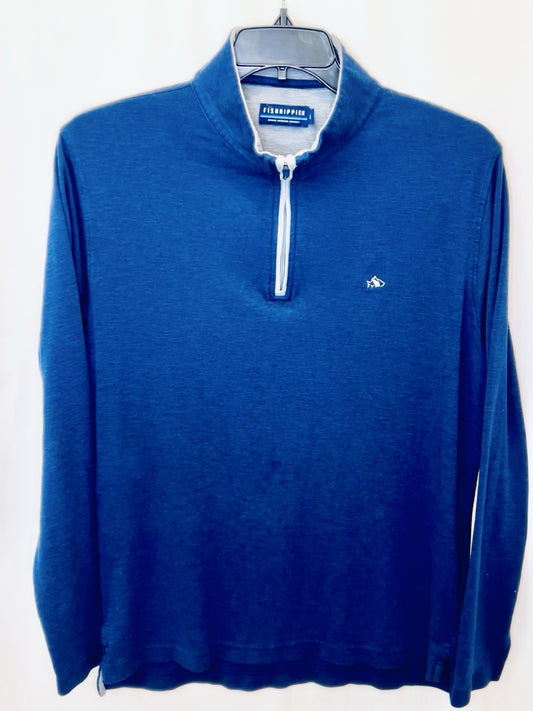 Fish Hippie 1/4 Zip Pullover L Men Teal Blue Cotton Modal Made India YGI Q4-77