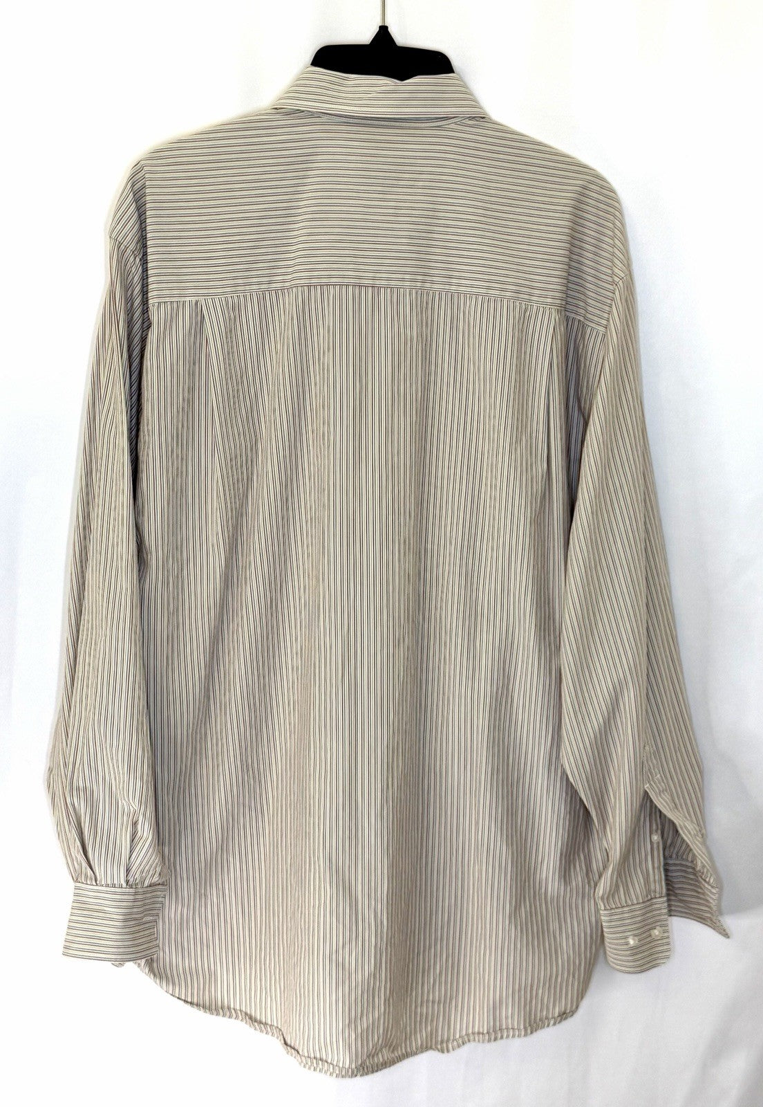 Cutter & Buck Shirt Mens Large Button Up Beige Striped Short Sleeve 100% Cotton