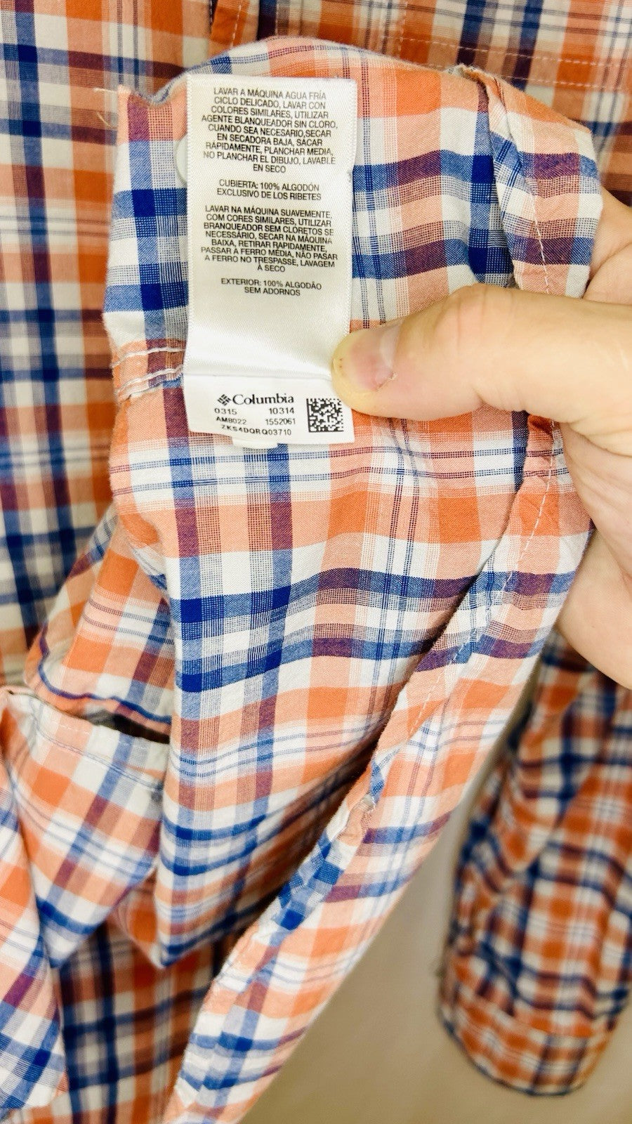 Columbia Plaid Button Up Shirt Long Sleeve Outdoor Casual Blue/Orange Mens Small