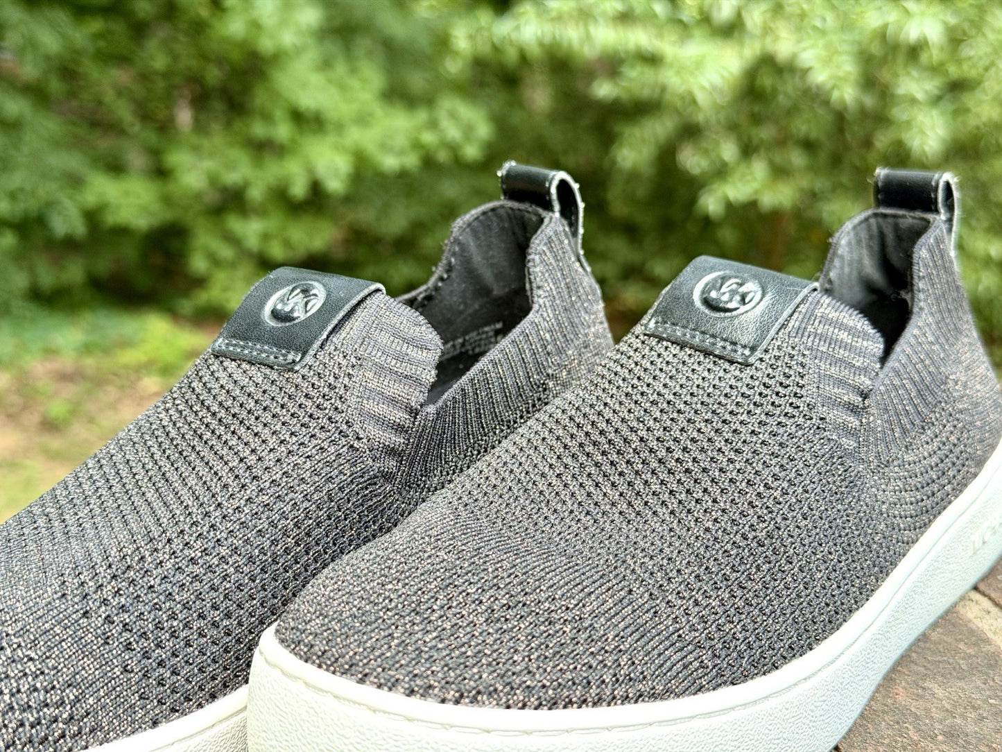 MICHAEL KORS Juno Knit Slip On Sneakers Black Bronze Metallic Women’s Size 7 M