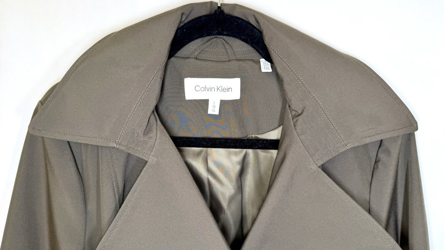 Calvin Klein Womens Trench Coat Removable Hood Size Large Color Twig (Worn Once)