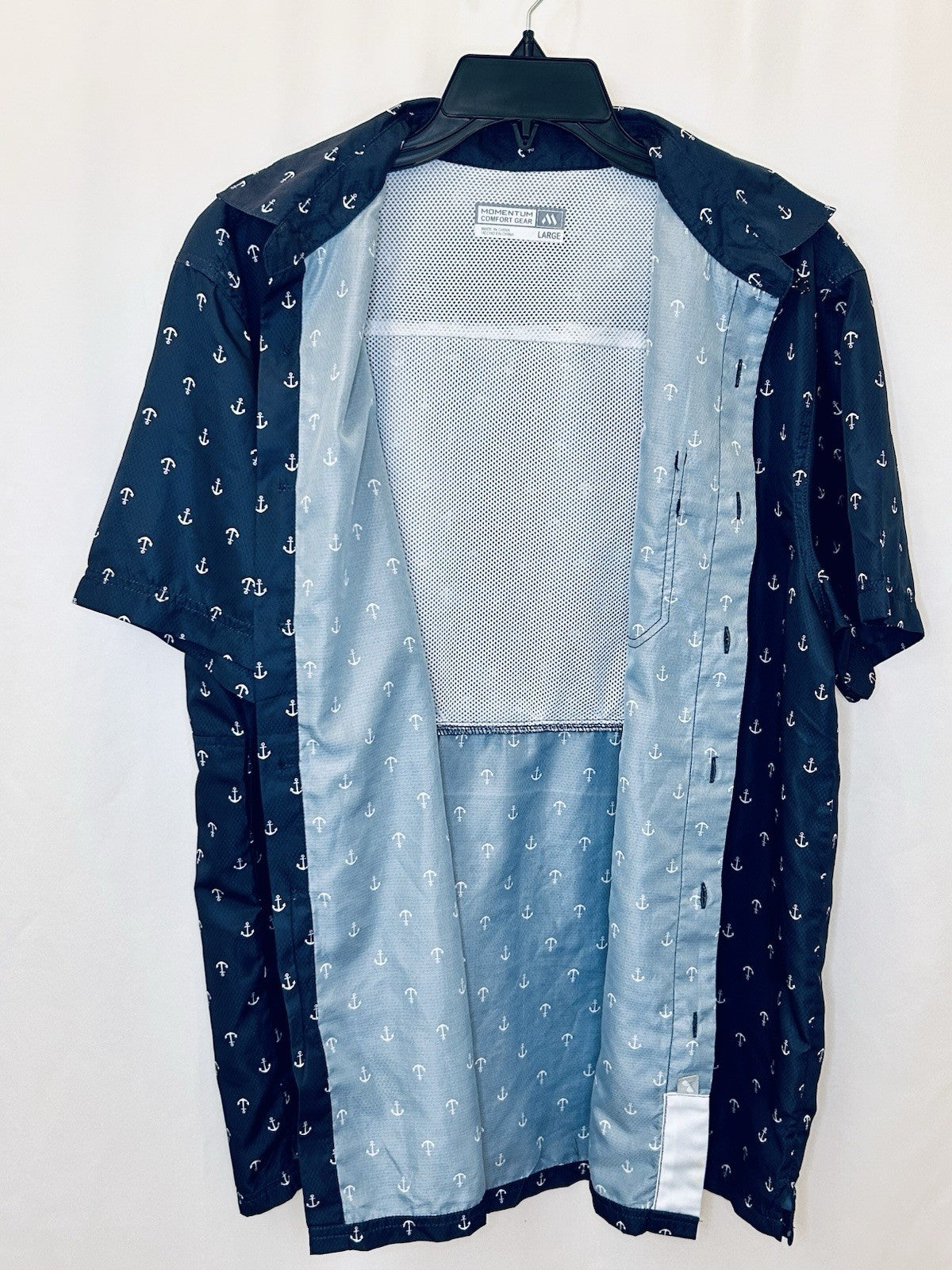 Momentum Comfort Gear Anchor Short Buttoup Shirt UPF 50 Fishing Men’s Large