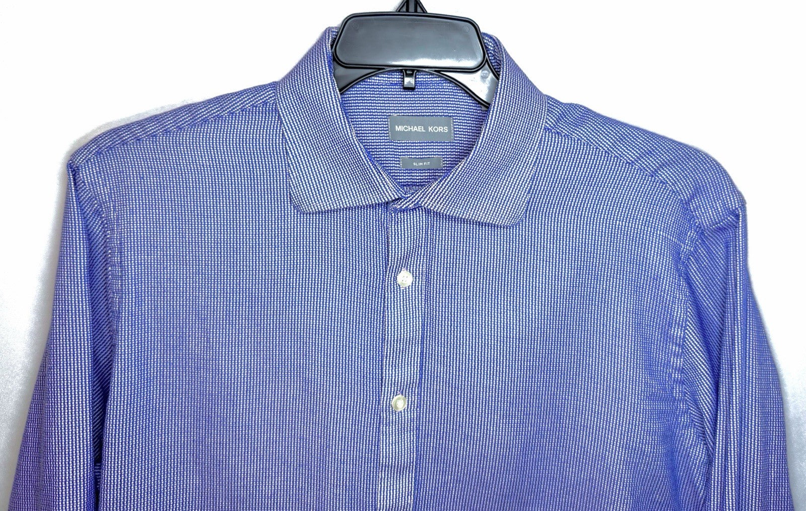 Micha Kors Slim Fit Men's Size XL 17/34 Blue Striped Cotton Casual Dress Shirt
