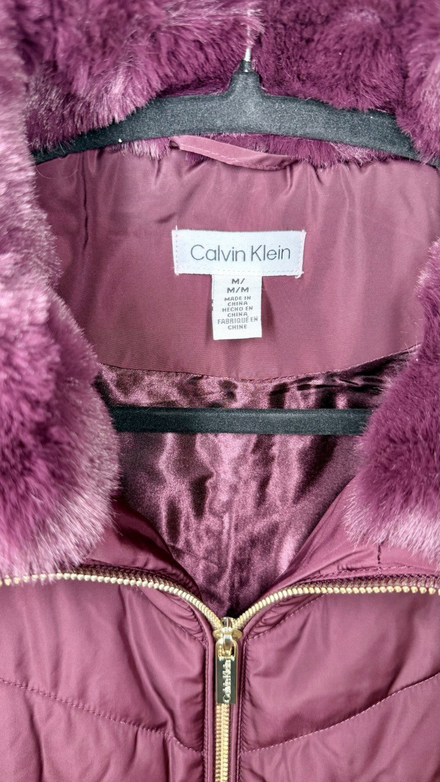 Calvin Klein Burgundy Puffer Vest  Zip Front Zip Pockets Polyester Size Medium