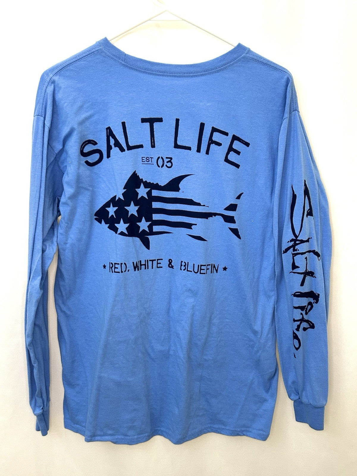 Salt Life Graphic T-shirt Mens Medium Cotton Blue Long Sleeve Fishing
