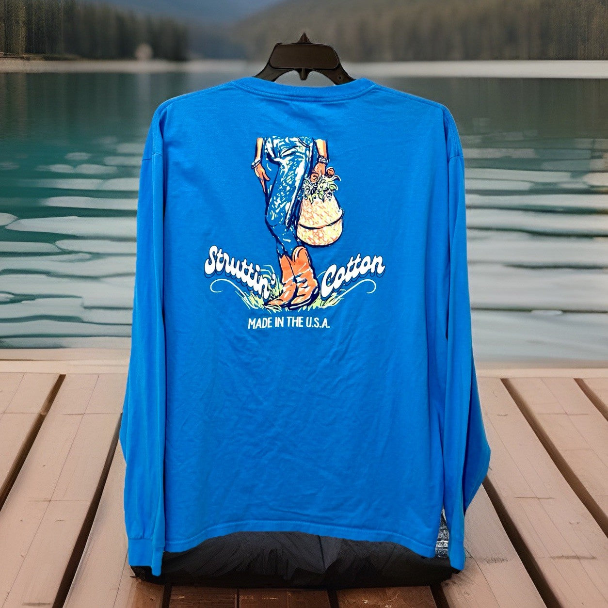 Struttin’ Cotton Graphic Tee Womens 2XL XXL Blue Southern Western Country Boots