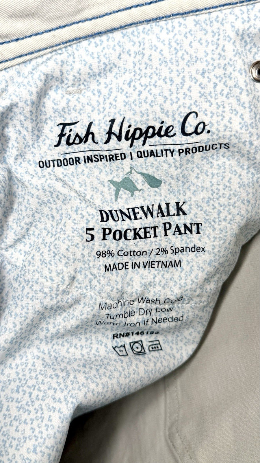 FISH HIPPIE CO. DUNEWALK 5 Pocket Stretch Pants 38x32 W38 L32 Tan / WORN ONCE!!