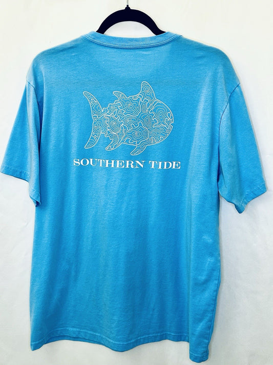 Southern Tide Mens Barware Fish Tee T-Shirt Large Bar Theme Light Blue