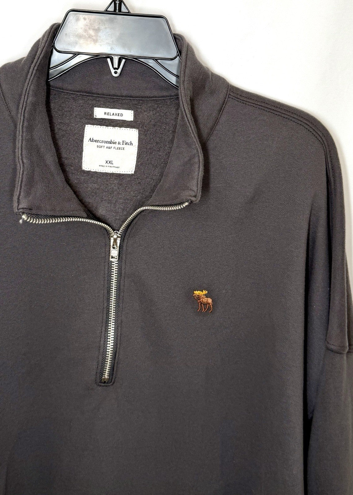 Abercrombie & Fitch Men's XXL Black Essential Half Zip Sweatshirt Moose Logo XL