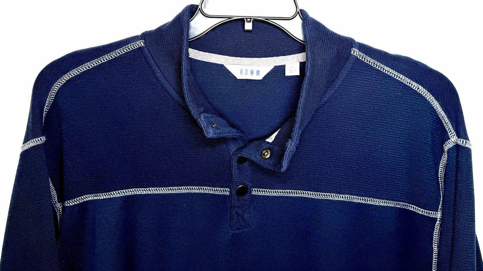 Rowm Men Sweater Pullover  X-Large XL Slub Quarter Snap  100% Cotton Blue