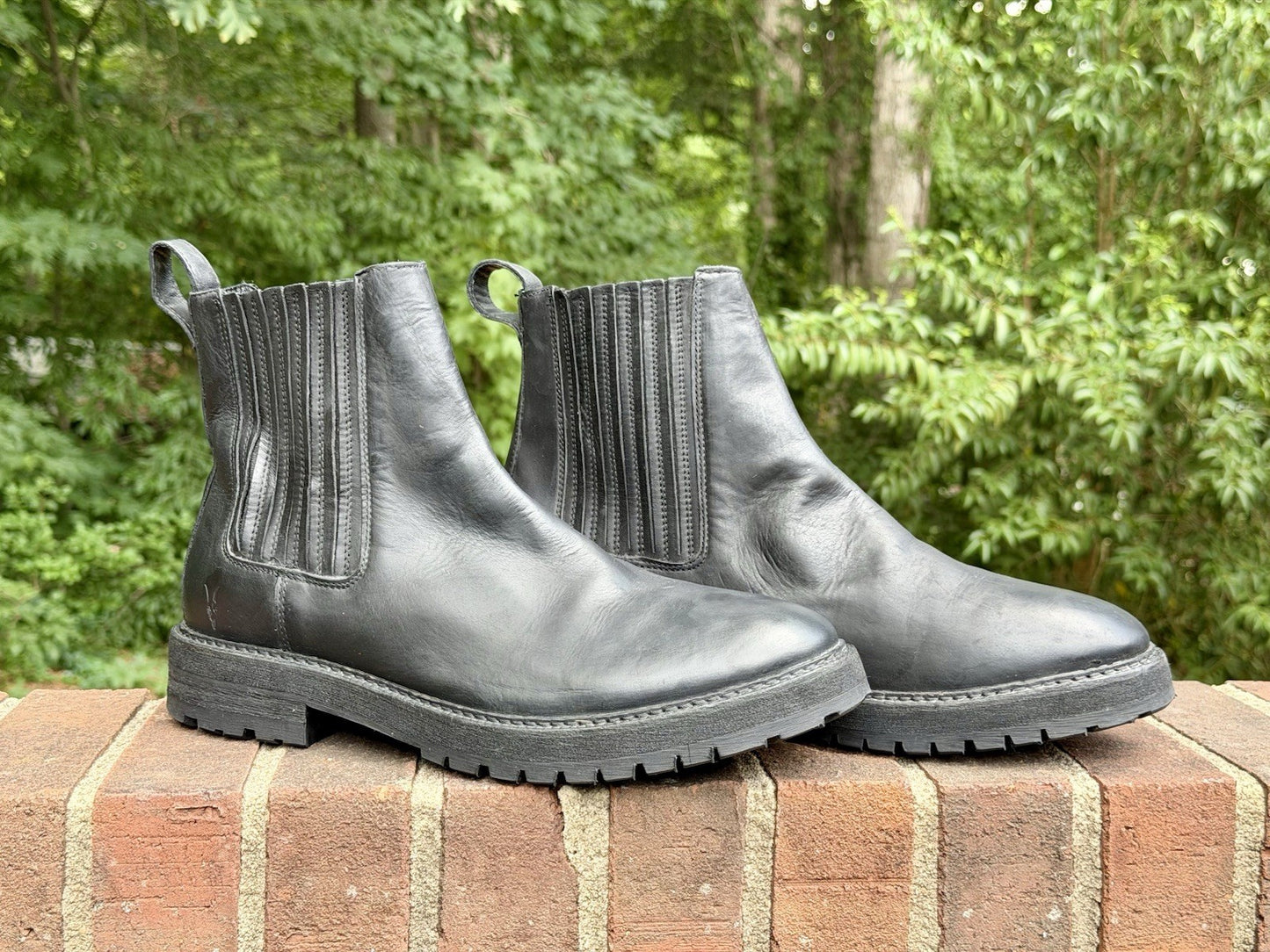 AllSaints Bloom Men's Chelsea Boots Washed Black Leather Lug Sole Size 46 US 13
