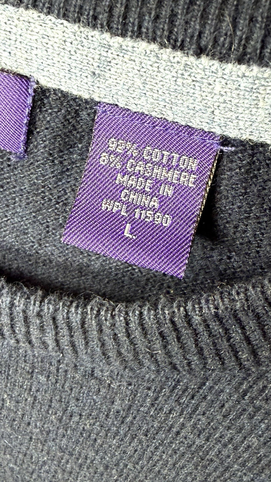 Alan Flusser Men’s Large Pullover Sweater Cotton Cashmere Blue Argyle Crew Neck