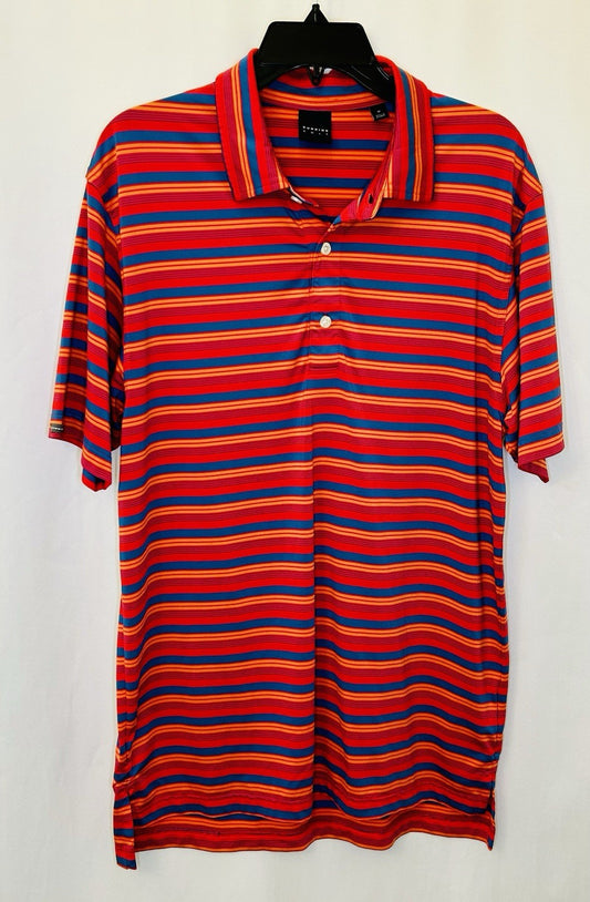 DUNNING Mens Short Sleeve Blue Red Orange Striped Polo Golf Shirt SZ Medium