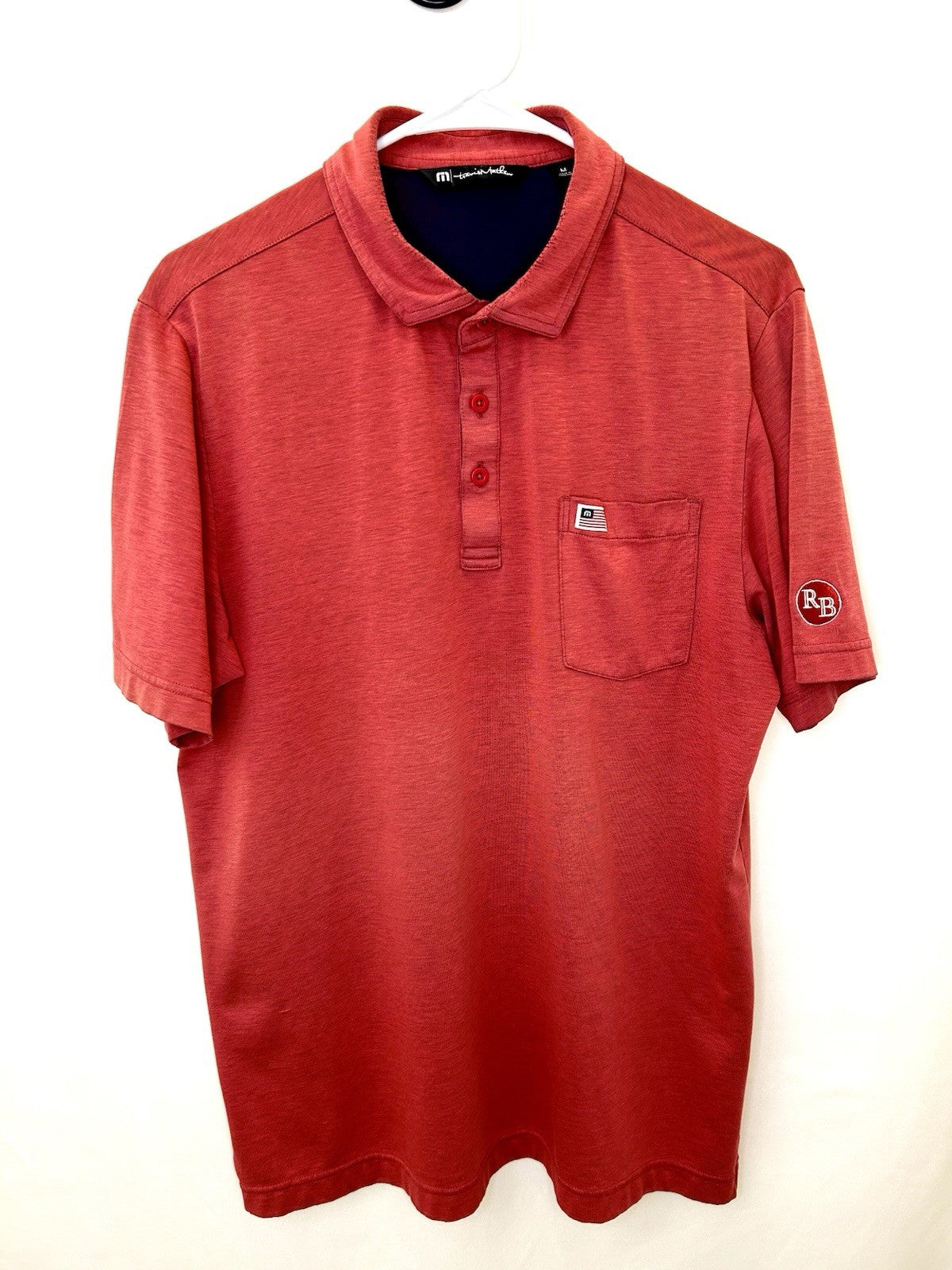 Travis Mathew Polo Shirt Red Golf Performance Pocket Mens Size Medium
