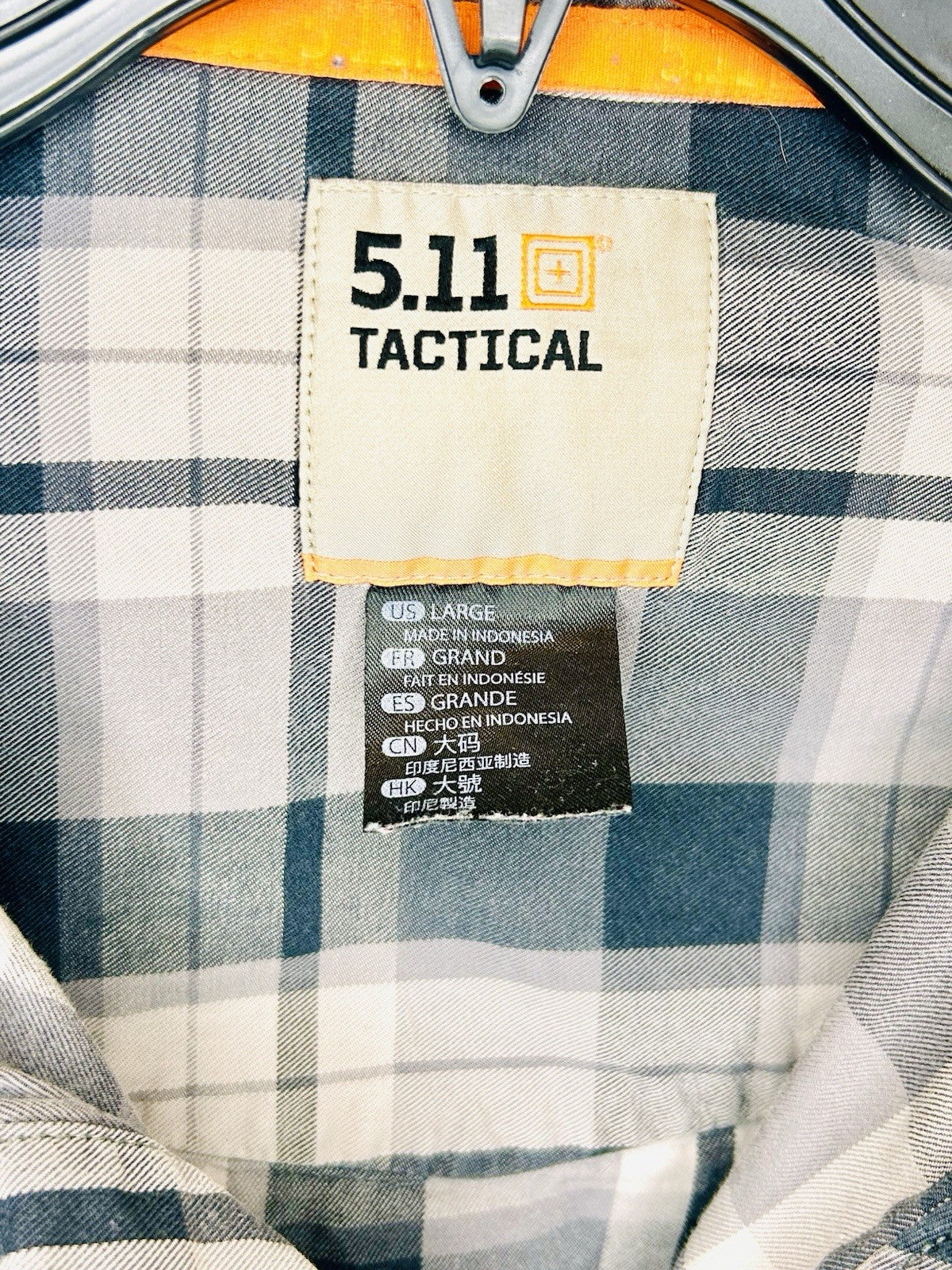 5.11 Tactical Mens Gunner Plaid Shirt Large Blue/White Long Sleeve Cotton Snap