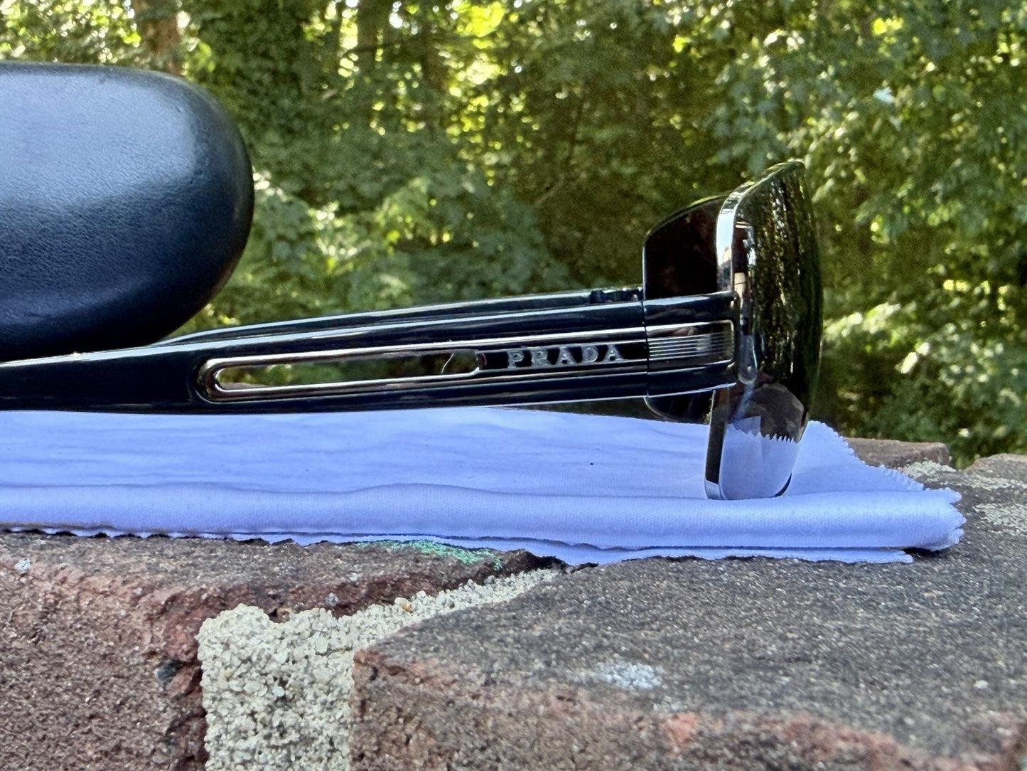 PRADA SPR 54I Sunglasses Polarized Silver Metal Blue Lens 64 12 125 With COA