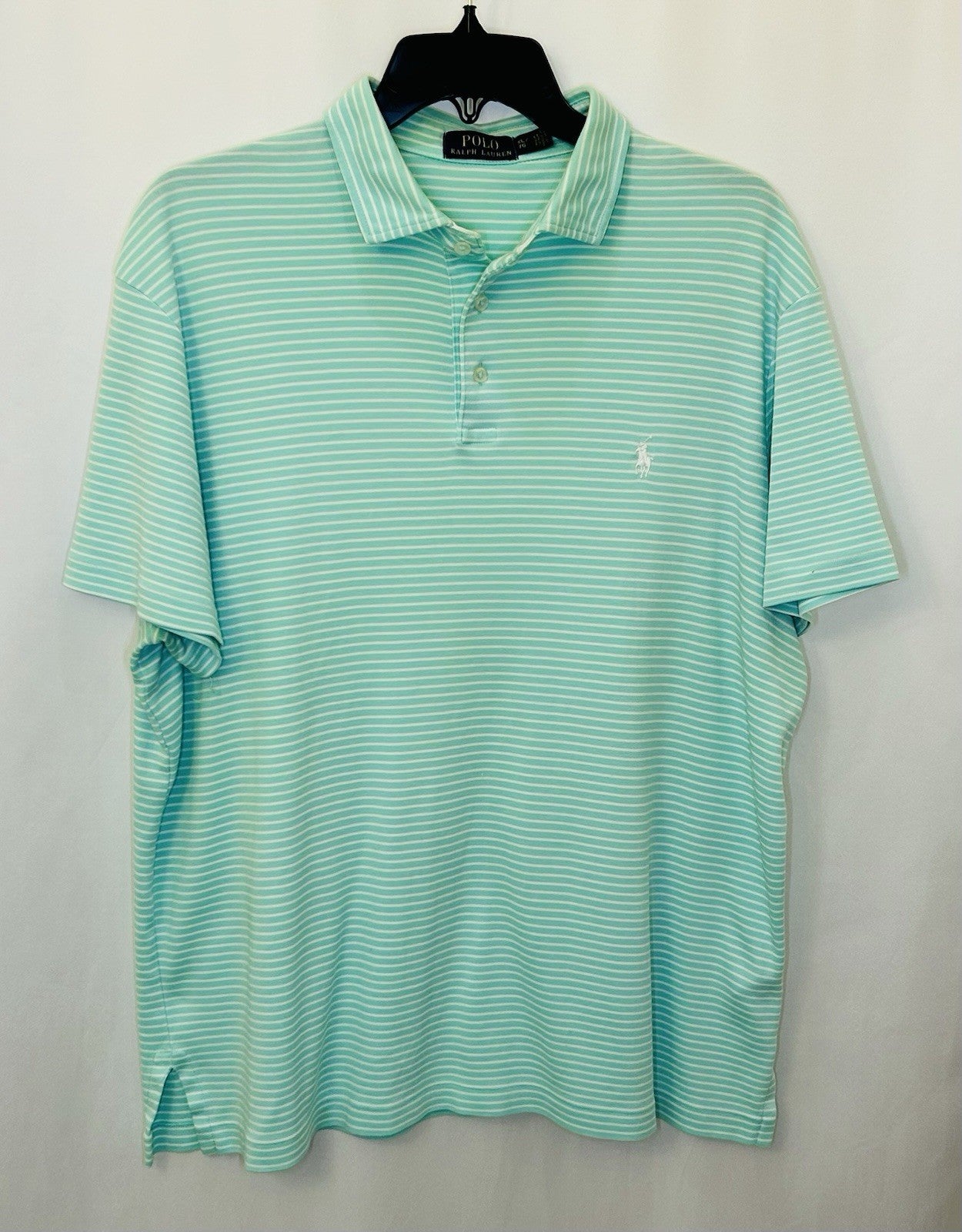 Polo Ralph Lauren Green Navy Striped Performance Short Sleeve Shirt Pocket $98