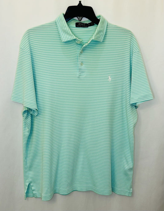 Polo Ralph Lauren Green Navy Striped Performance Short Sleeve Shirt Pocket $98
